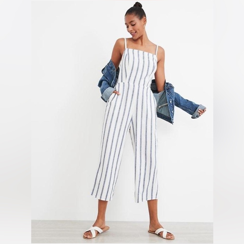 Old Navy White and Blue Striped Jumpsuit